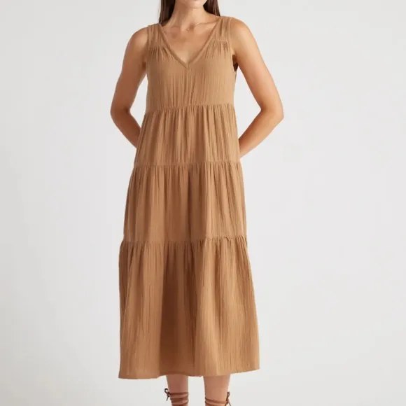QUINCE 100% Organic Cotton Gauze Tiered Maxi Dress