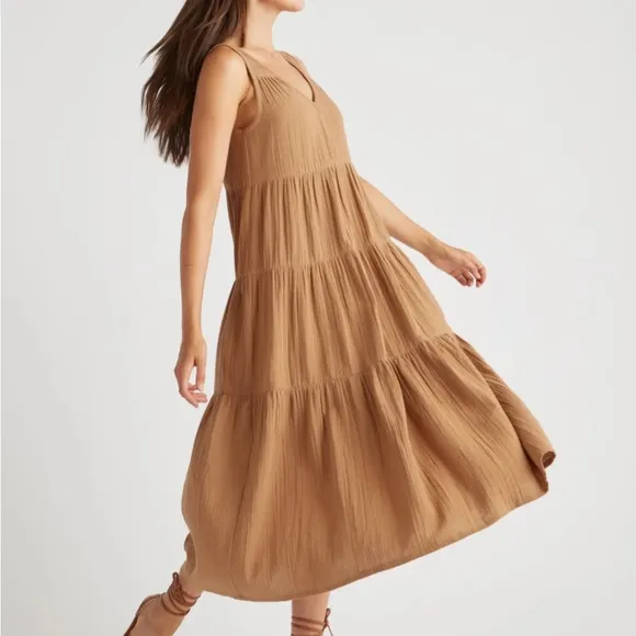 QUINCE 100% Organic Cotton Gauze Tiered Maxi Dress