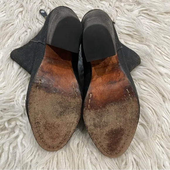 RAG &amp; BONE Black Coated Waxy Newbury Suede Heeled Ankle Boots EUC Size 37.5