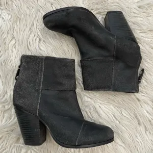 RAG &amp; BONE Black Coated Waxy Newbury Suede Heeled Ankle Boots EUC Size 37.5