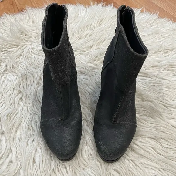 RAG &amp; BONE Black Coated Waxy Newbury Suede Heeled Ankle Boots EUC Size 37.5
