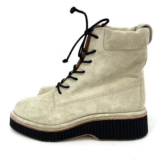 Rag &amp; Bone Sloane Lace-Up Combat Ankle Boots Paloma Beige Suede 39.5 9.5