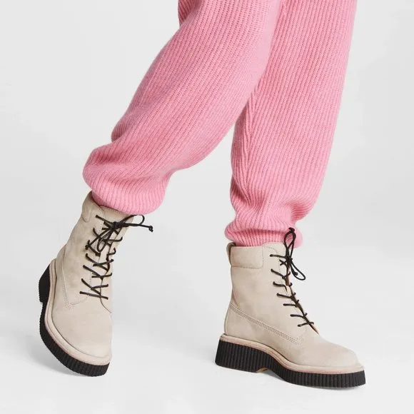 Rag &amp; Bone Sloane Lace-Up Combat Ankle Boots Paloma Beige Suede 39.5 9.5