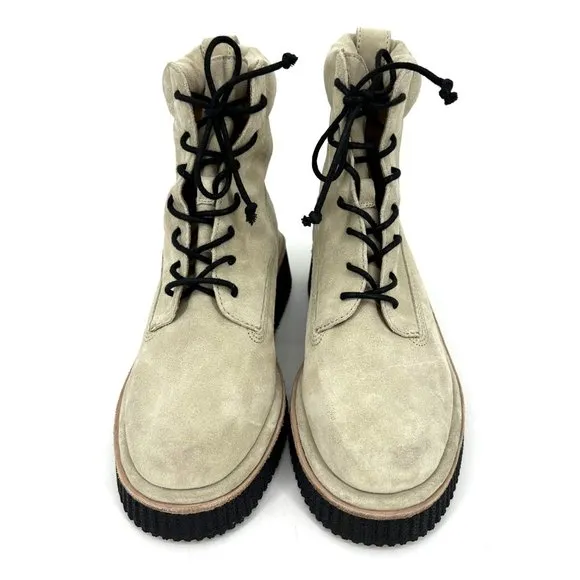 Rag &amp; Bone Sloane Lace-Up Combat Ankle Boots Paloma Beige Suede 39.5 9.5