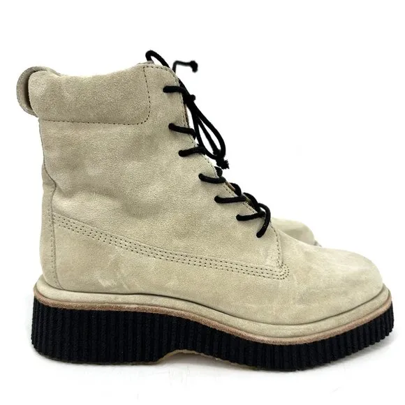 Rag &amp; Bone Sloane Lace-Up Combat Ankle Boots Paloma Beige Suede 39.5 9.5
