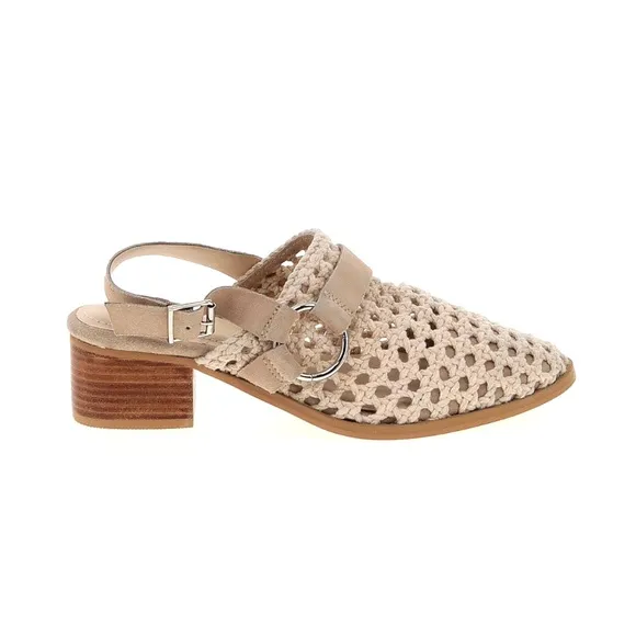Rag &amp; Co Women's Slingback Mules Size 9 Cream Crochet w/ Block Heel