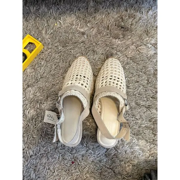Rag &amp; Co Women's Slingback Mules Size 9 Cream Crochet w/ Block Heel