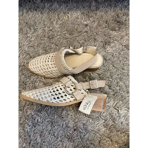 Rag &amp; Co Women's Slingback Mules Size 9 Cream Crochet w/ Block Heel