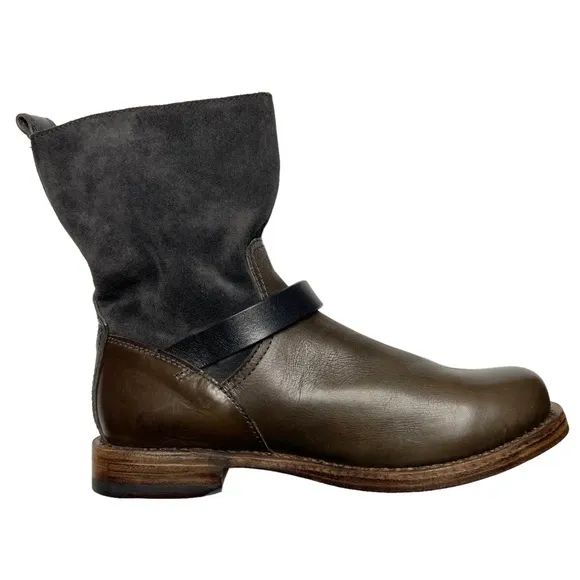 RAG AND BONE Two Tone Suede and Smooth Leather Strappy Moto Boots 8.5