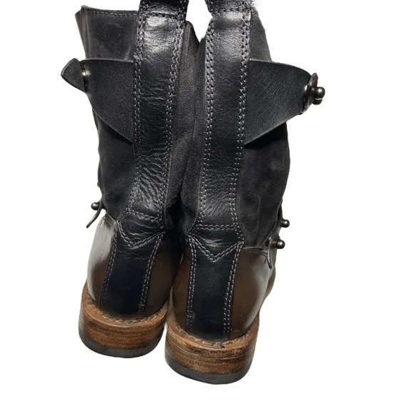 RAG AND BONE Two Tone Suede and Smooth Leather Strappy Moto Boots 8.5