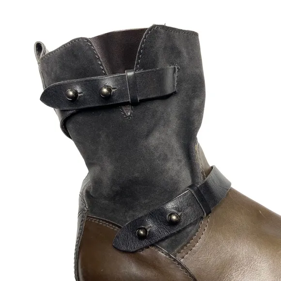 RAG AND BONE Two Tone Suede and Smooth Leather Strappy Moto Boots 8.5