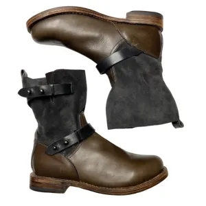 RAG AND BONE Two Tone Suede and Smooth Leather Strappy Moto Boots 8.5