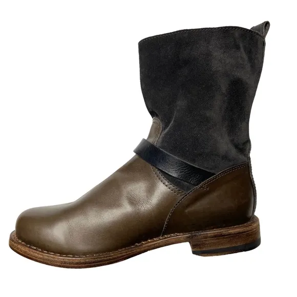 RAG AND BONE Two Tone Suede and Smooth Leather Strappy Moto Boots 8.5