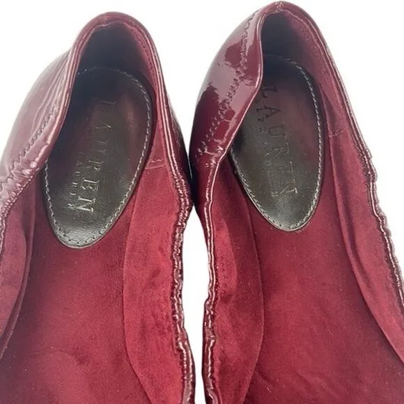 Ralph Lauren Betsy Dark Berry Patent Logo Slip on Ballet Shoes Size 7