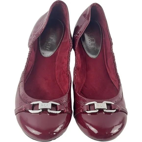 Ralph Lauren Betsy Dark Berry Patent Logo Slip on Ballet Shoes Size 7