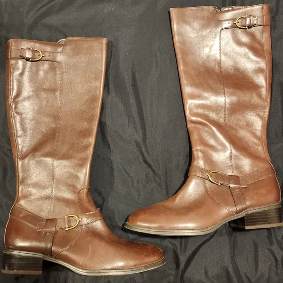 Ralph Lauren LRL Margarite Harness Brown Leather Knee Riding Boots Women's 10b