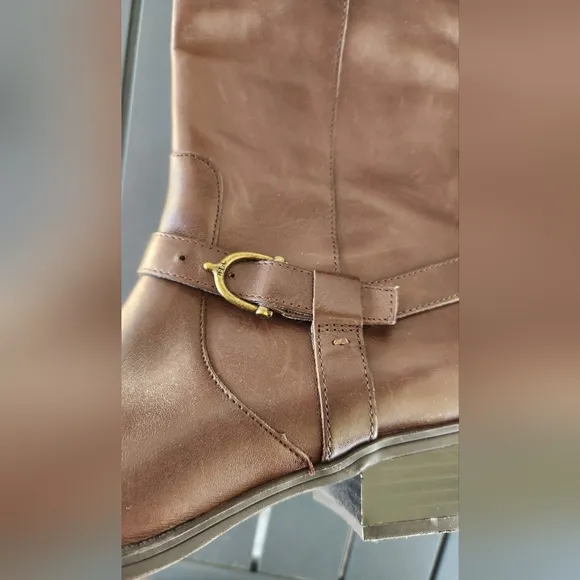 Ralph Lauren LRL Margarite Harness Brown Leather Knee Riding Boots Women's 10b
