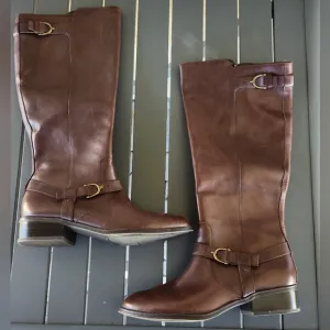Ralph Lauren LRL Margarite Harness Brown Leather Knee Riding Boots Women's 10b