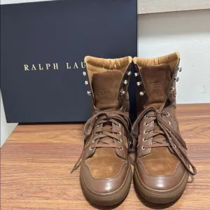 Ralph Lauren Mens Jayden-SK-Md Moc Lug Suede &amp; Leather Brown Boot. Size 10.5 D.