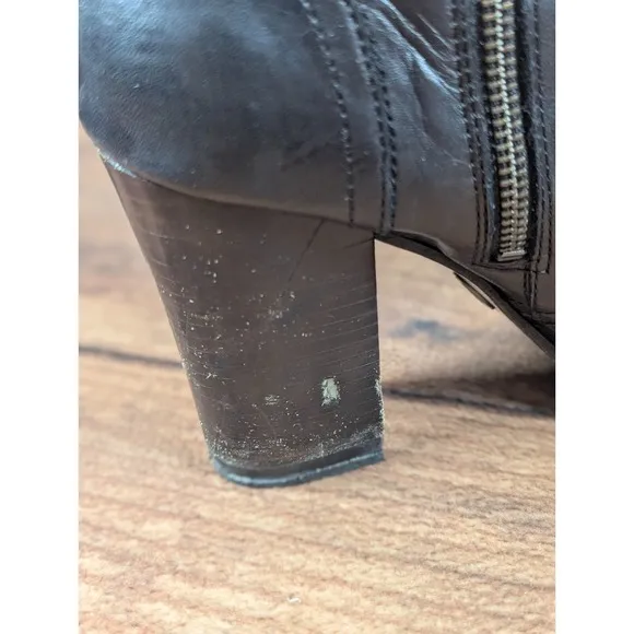 RARE Frye Parker Tall Lace Up Leather Boots  Black Side Zip Size 9M 3479652-BLK
