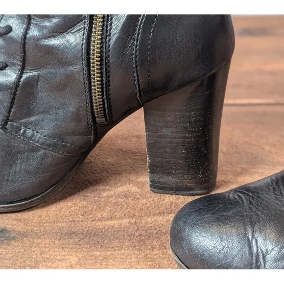 RARE Frye Parker Tall Lace Up Leather Boots  Black Side Zip Size 9M 3479652-BLK