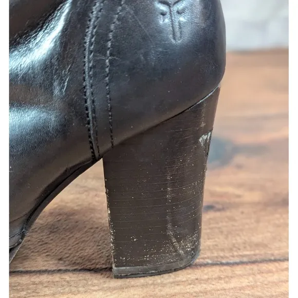 RARE Frye Parker Tall Lace Up Leather Boots  Black Side Zip Size 9M 3479652-BLK