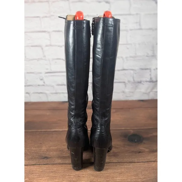 RARE Frye Parker Tall Lace Up Leather Boots  Black Side Zip Size 9M 3479652-BLK