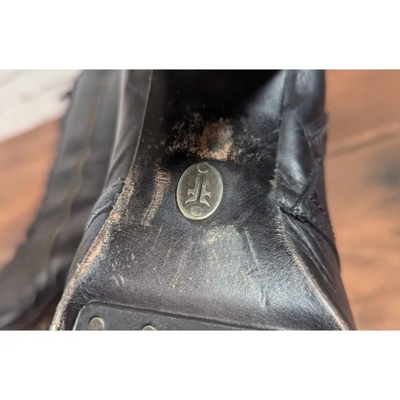 RARE Frye Parker Tall Lace Up Leather Boots  Black Side Zip Size 9M 3479652-BLK