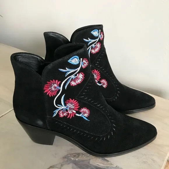 Rebecca Minkoff Western Boots Lulu Floral Embroidered Suede Leather Boots 9.5