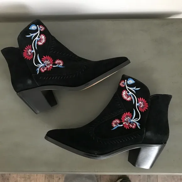 Rebecca Minkoff Western Boots Lulu Floral Embroidered Suede Leather Boots 9.5