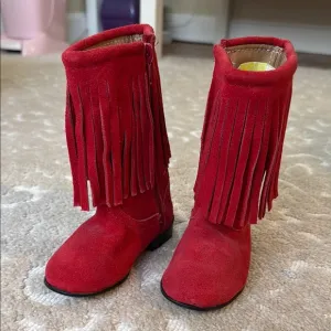 Red Leather Fringe Boots for Kids