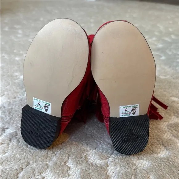 Red Leather Fringe Boots for Kids