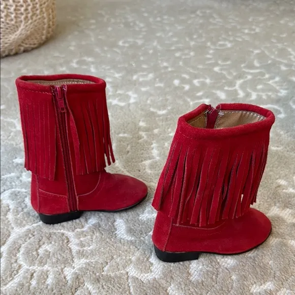 Red Leather Fringe Boots for Kids