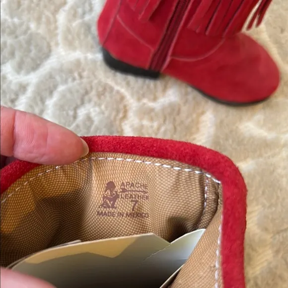 Red Leather Fringe Boots for Kids