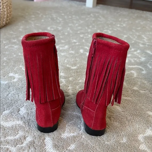 Red Leather Fringe Boots for Kids