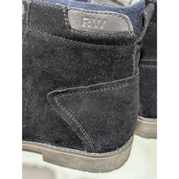 Robert Wayne Men's Black Solid Suede Side Zip Lace Front Ankle Boots Size 10.5