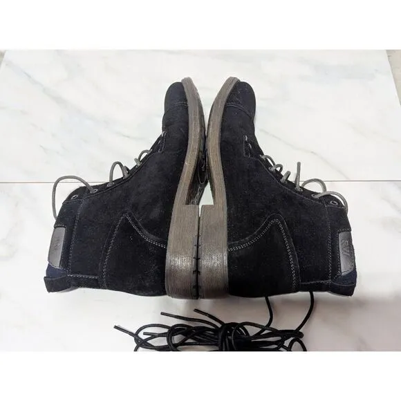 Robert Wayne Men's Black Solid Suede Side Zip Lace Front Ankle Boots Size 10.5
