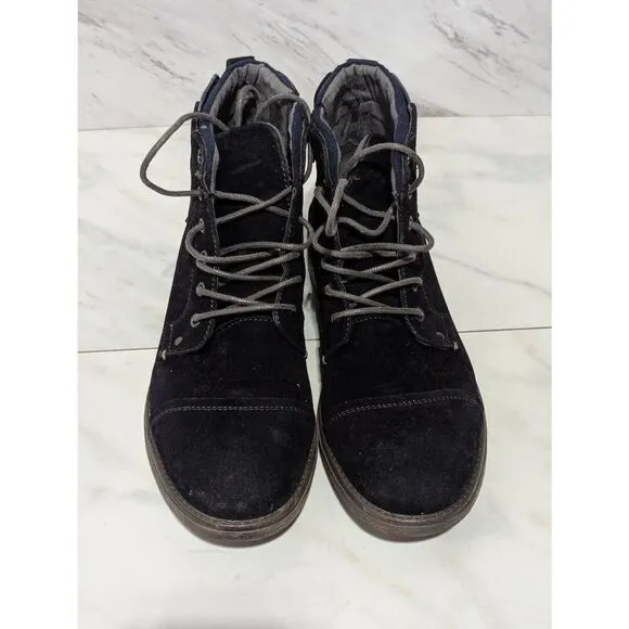 Robert Wayne Men's Black Solid Suede Side Zip Lace Front Ankle Boots Size 10.5