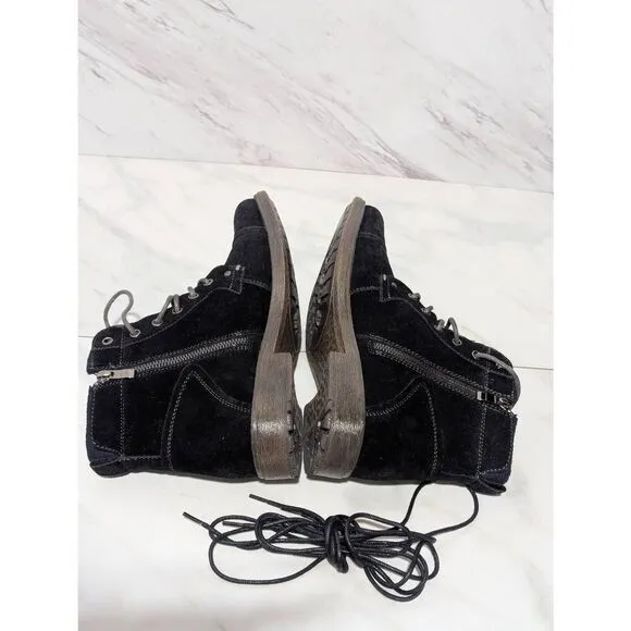 Robert Wayne Men's Black Solid Suede Side Zip Lace Front Ankle Boots Size 10.5
