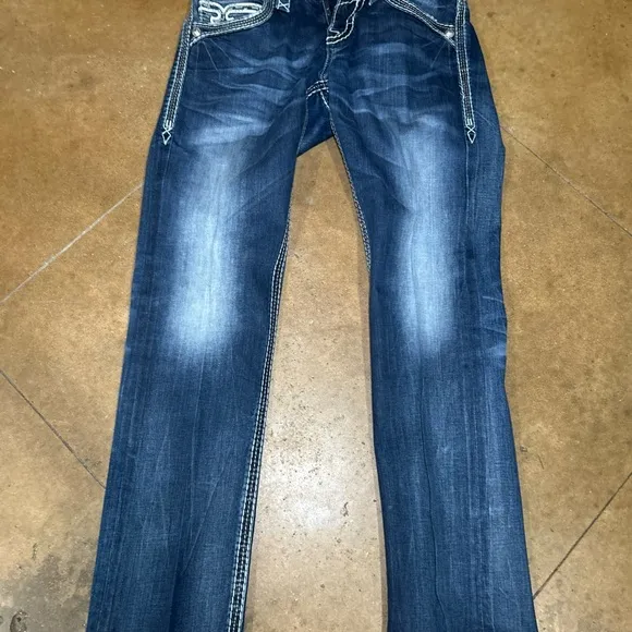 Rock Revival Blue Straight Jeans with Faded Look