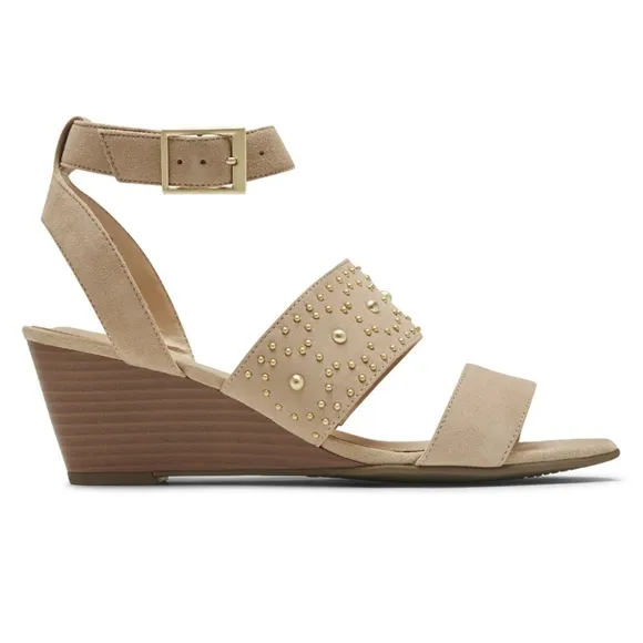 👣ROCKPORT Total Motion Taylor Stud Band Sandals in Nougat🇺🇲 footwear