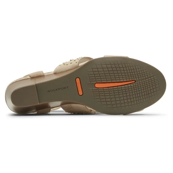 👣ROCKPORT Total Motion Taylor Stud Band Sandals in Nougat🇺🇲 footwear