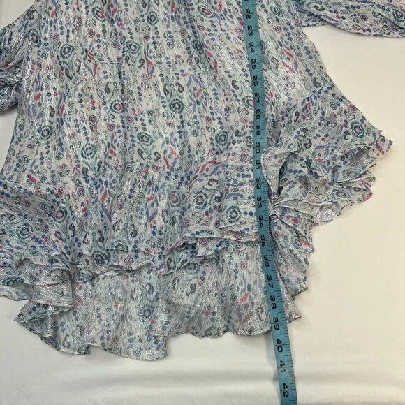 Rococo Sand Floral Lurex Chiffon Mini Dress Blue Multicolor Romantic Petite PP