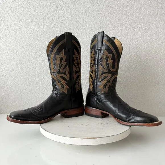 Rod Patrick Mens Cowboy Boots 10.5AA Black Leather Narrow Square Toe Western