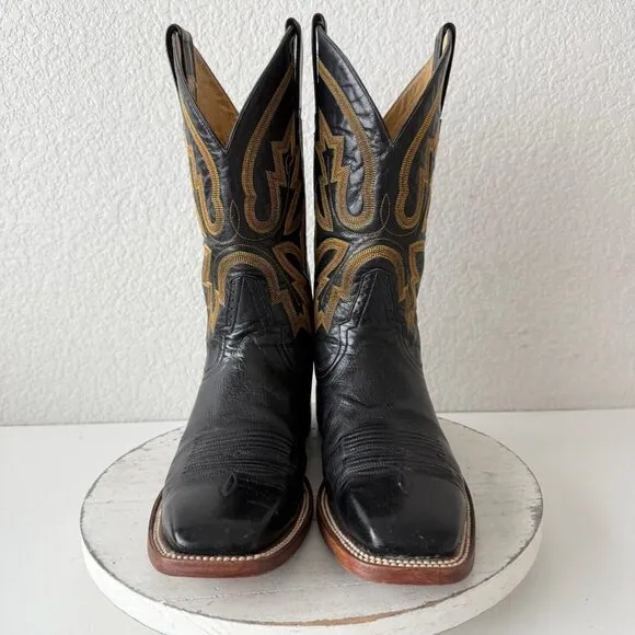 Rod Patrick Mens Cowboy Boots 10.5AA Black Leather Narrow Square Toe Western