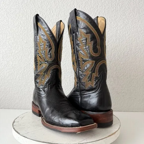 Rod Patrick Mens Cowboy Boots 10.5AA Black Leather Narrow Square Toe Western