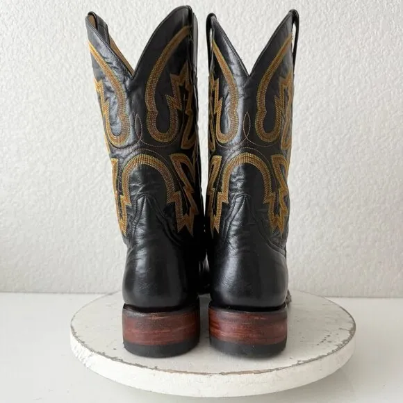Rod Patrick Mens Cowboy Boots 10.5AA Black Leather Narrow Square Toe Western