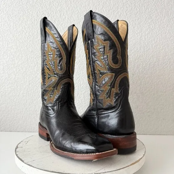 Rod Patrick Mens Cowboy Boots 10.5AA Black Leather Narrow Square Toe Western