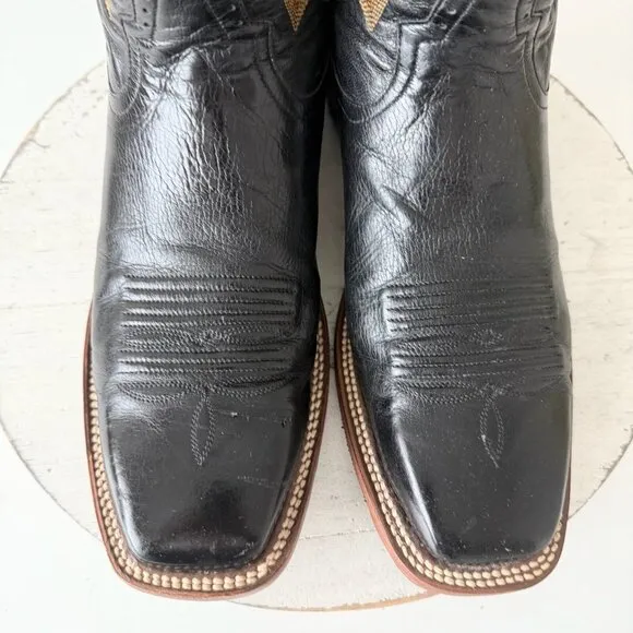 Rod Patrick Mens Cowboy Boots 10.5AA Black Leather Narrow Square Toe Western