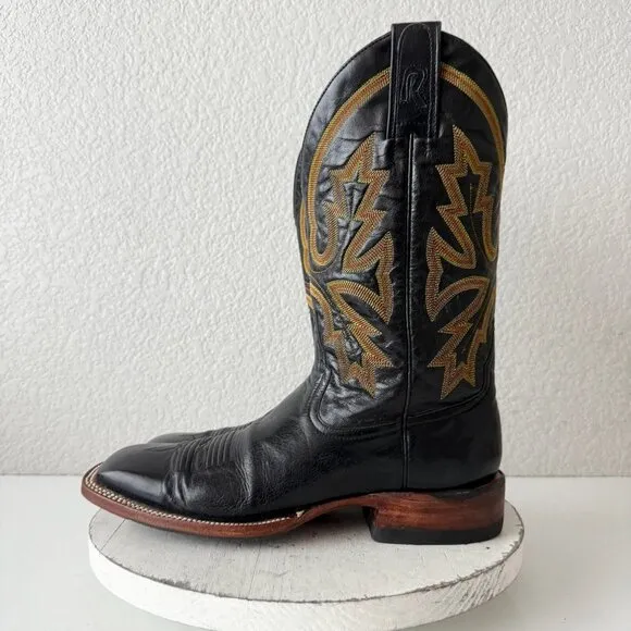 Rod Patrick Mens Cowboy Boots 10.5AA Black Leather Narrow Square Toe Western